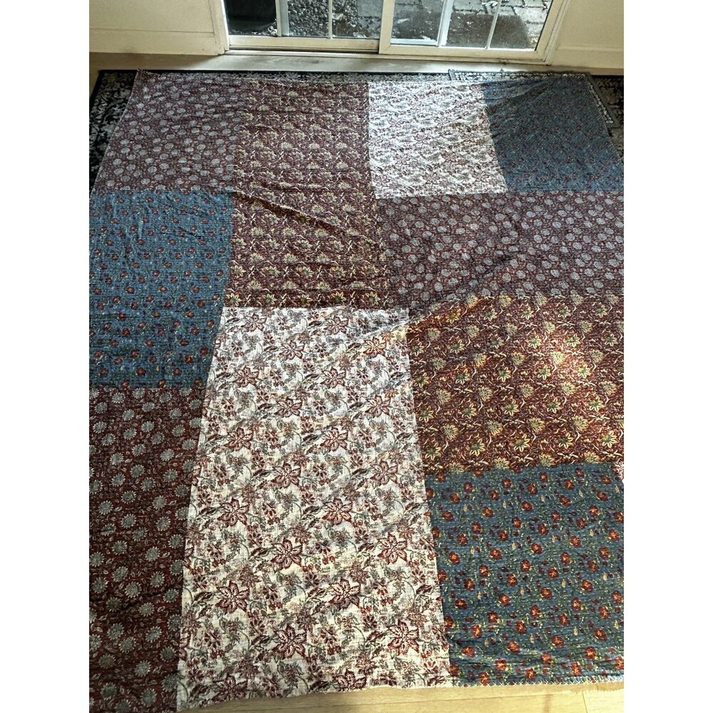 Garnet Hill Floral Patchwork Kantha Quilt Size King California Cotton Cottage